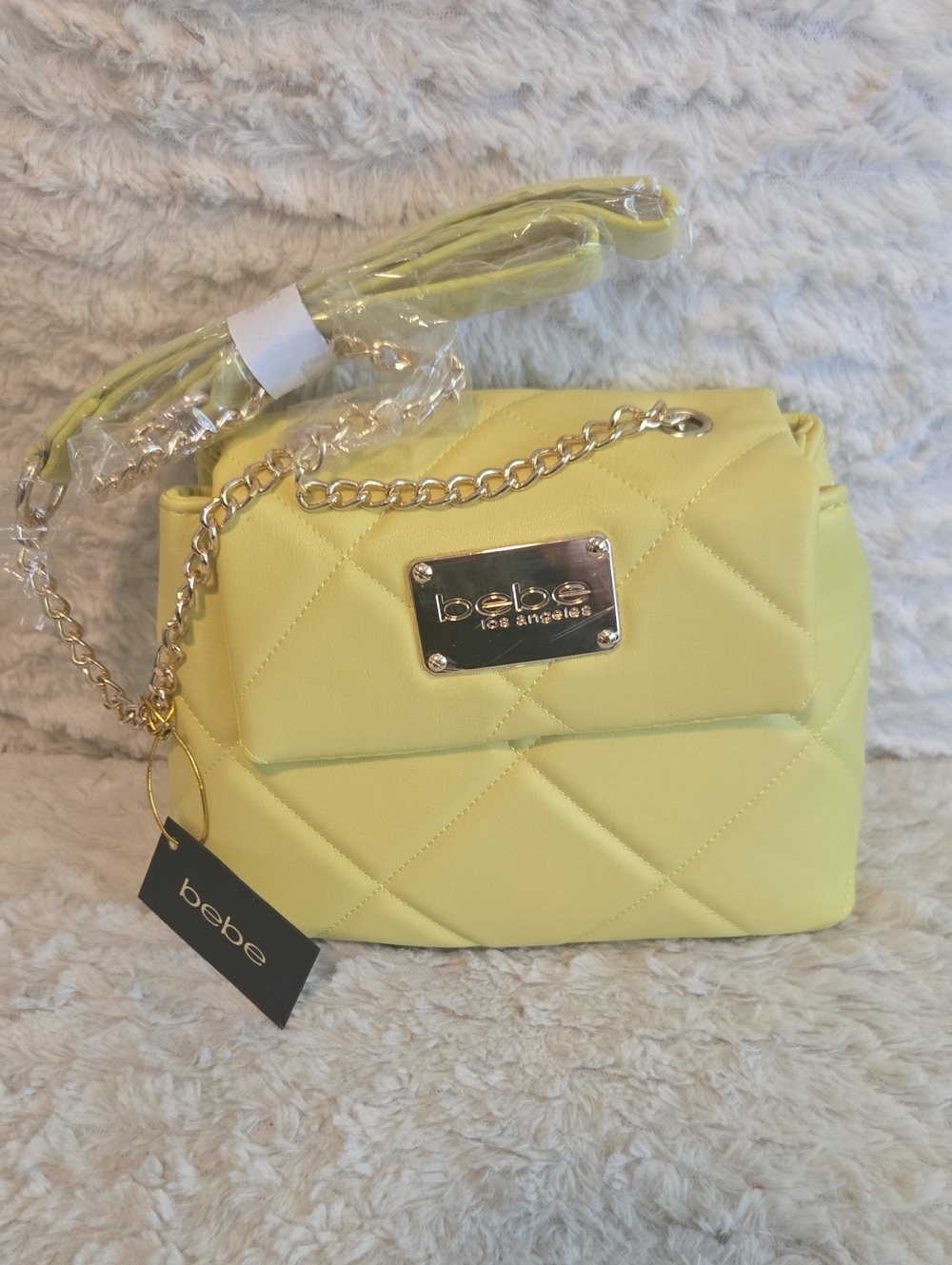 bebe Quilted Crossbody Bag in Lemon Yellow NWT